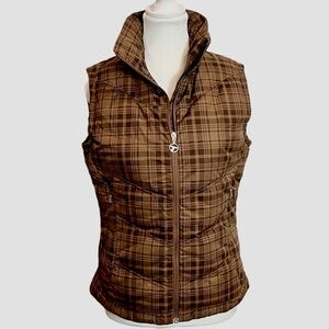 Columbia Women’s Down Titanium Puffer Vest Brown Black Plaid S Outdoors Warmth